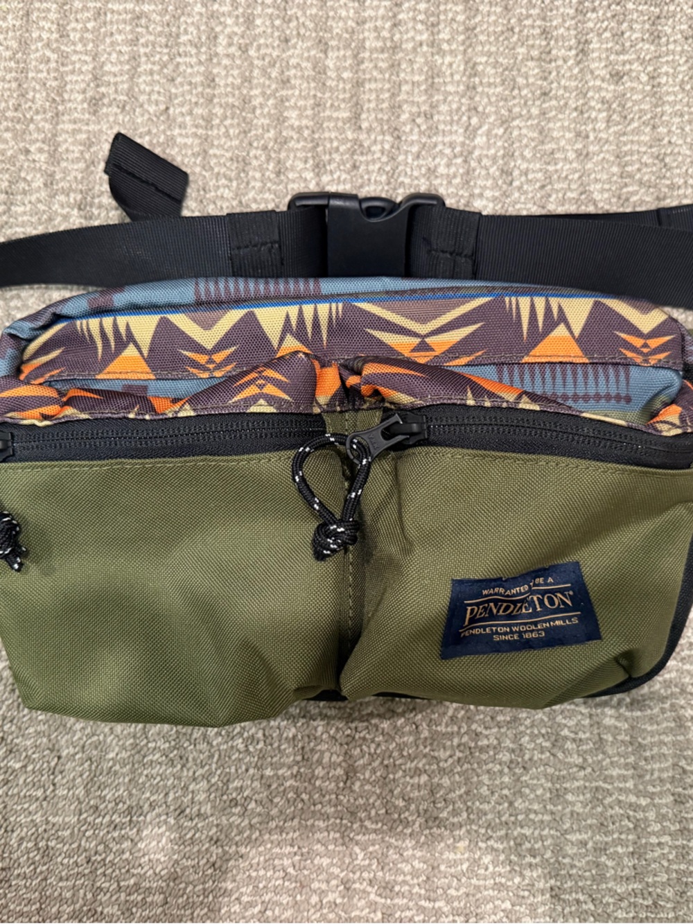 Pendleton Olive Green Belt Bag with Geometric Accent